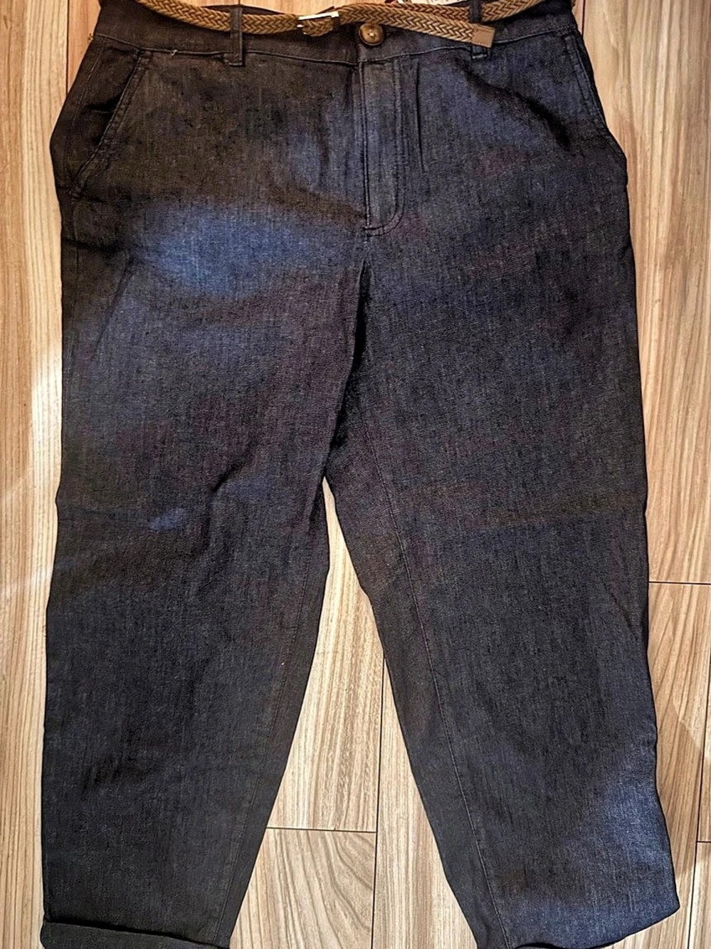 Zara Braided Belt Chino Pants Cropped Blue Size 40